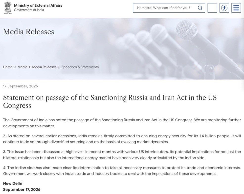 MumbaichaDon's tweet photo. Bharat has told America- "G0, FCUK YOURSELF"

Following US House’s passage of bill proposing 100% tariffs on Bharat, linked to Russian energy imports, Modi Sarkar's message in Unambiguous Words👇

"Indian side has made clear its determination to take all necessary measures to protect India’s trade & economic interests. Govt will work closely with Indian trade & industry bodies to address implications of these developments"

In short👉 Go, Fcuk urself, Mr Trump. We don't even care.