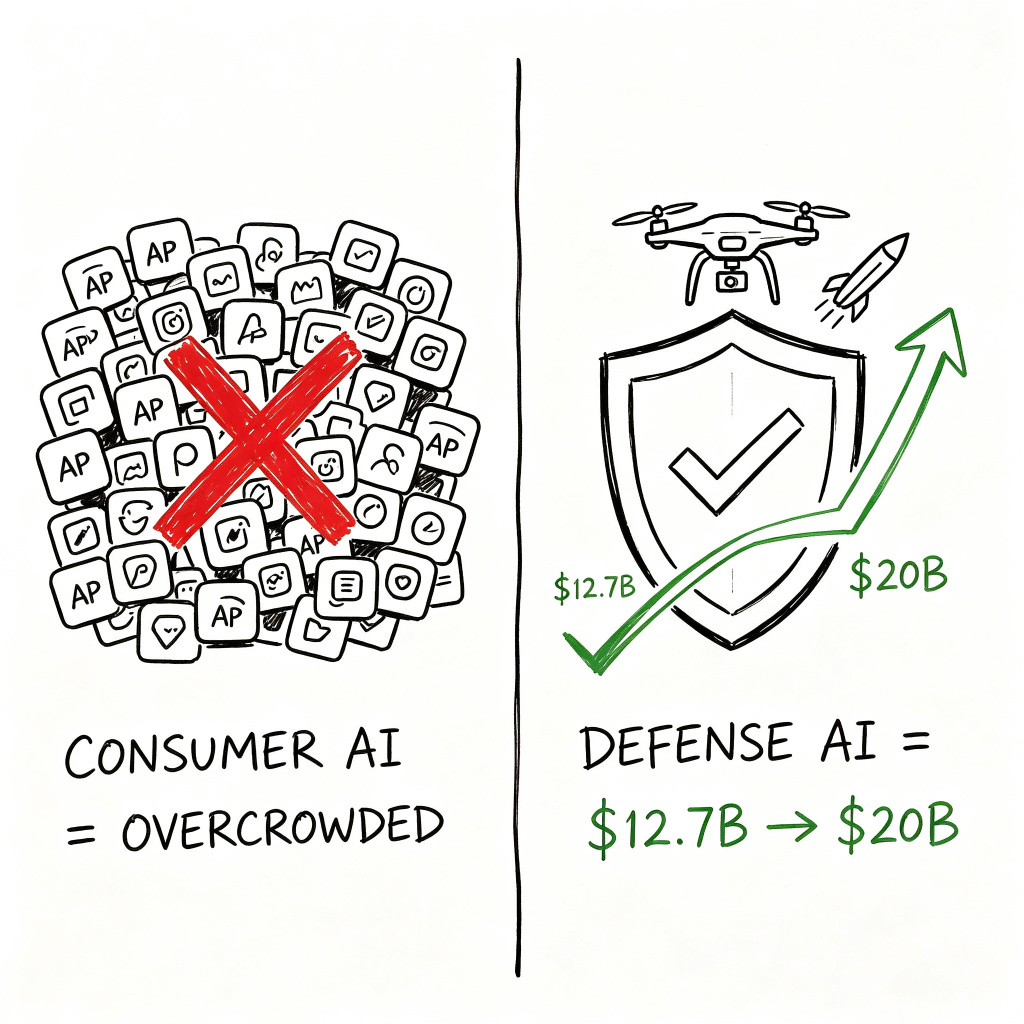 tttbowen's tweet photo. Shield AI jumped to a $20B+ valuation 7 months after its $12.7B round - the biggest AI money in 2026 is flowing to defense, not apps. https://t.co/KyZD0GkgOH