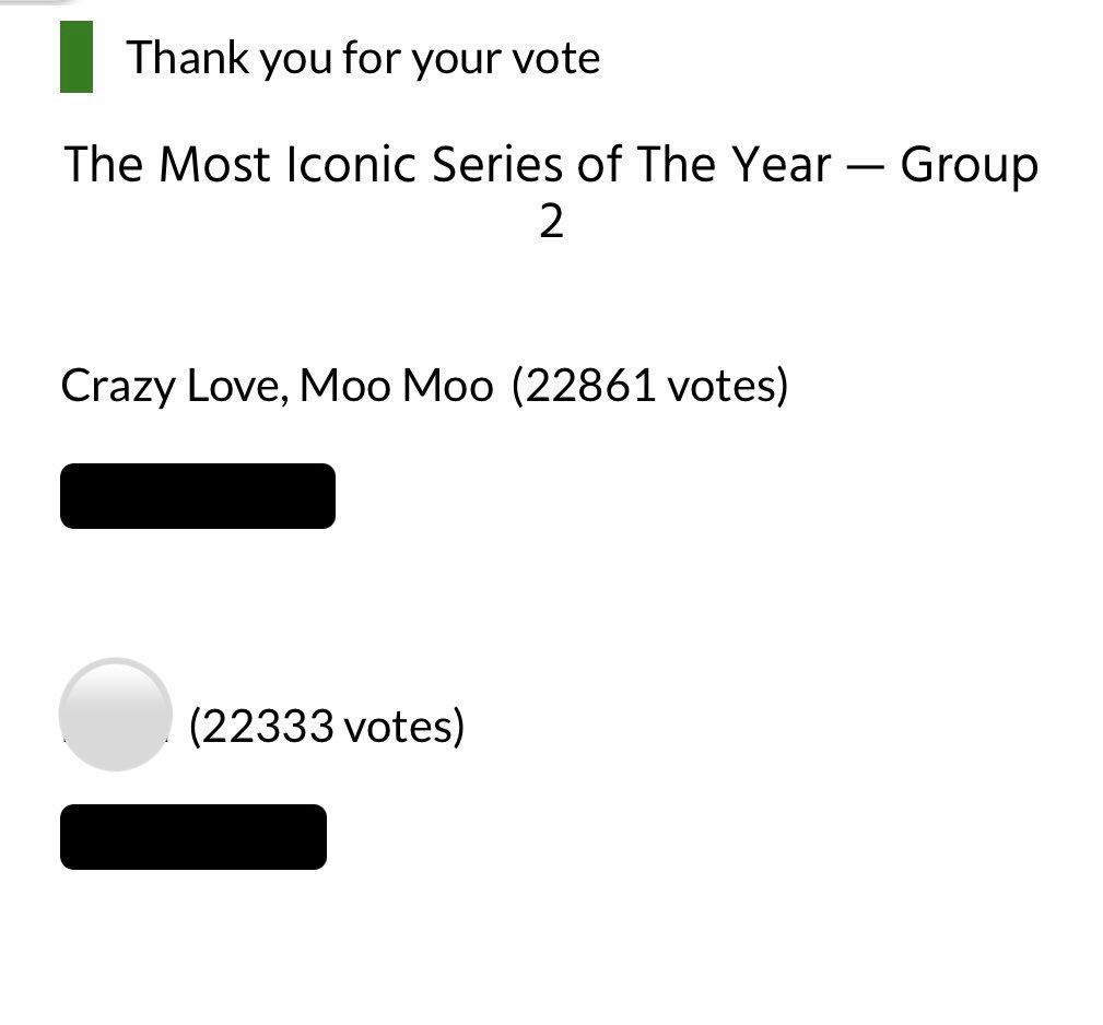 mmasmayu's tweet photo. 2位が追い上げてきてますね💧
頑張ってVOTE しないと💦

#BOOSCKM
#CrazyLoveMooMoo https://t.co/t4WlC3rjp8