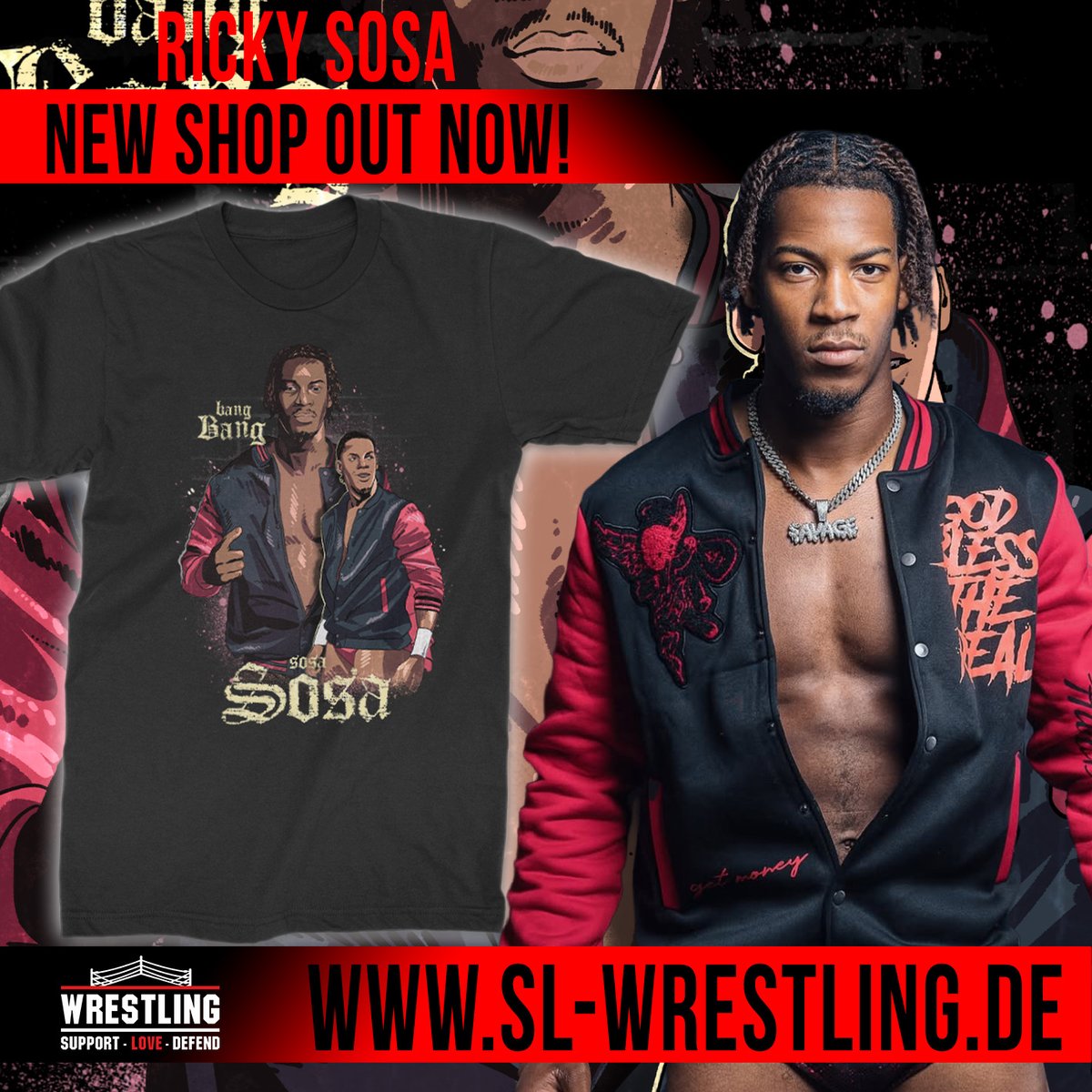 slwrestlingGER's tweet photo. Ricky Sosa Fans, aufgepasst!
Ab sofort kΓΆnnt ihr euch den offiziellen Style von Ricky direkt nach Hause holen. Der brandneue Shop bei SL Wrestling ist live!
π Jetzt zuschlagen: https://t.co/AmLAJclkgd
@_rickysosa__
#RickySosa #SLWrestling #WrestlingMerch #NewDrop #ShopLaunch https://t.co/T5uESa2dbA