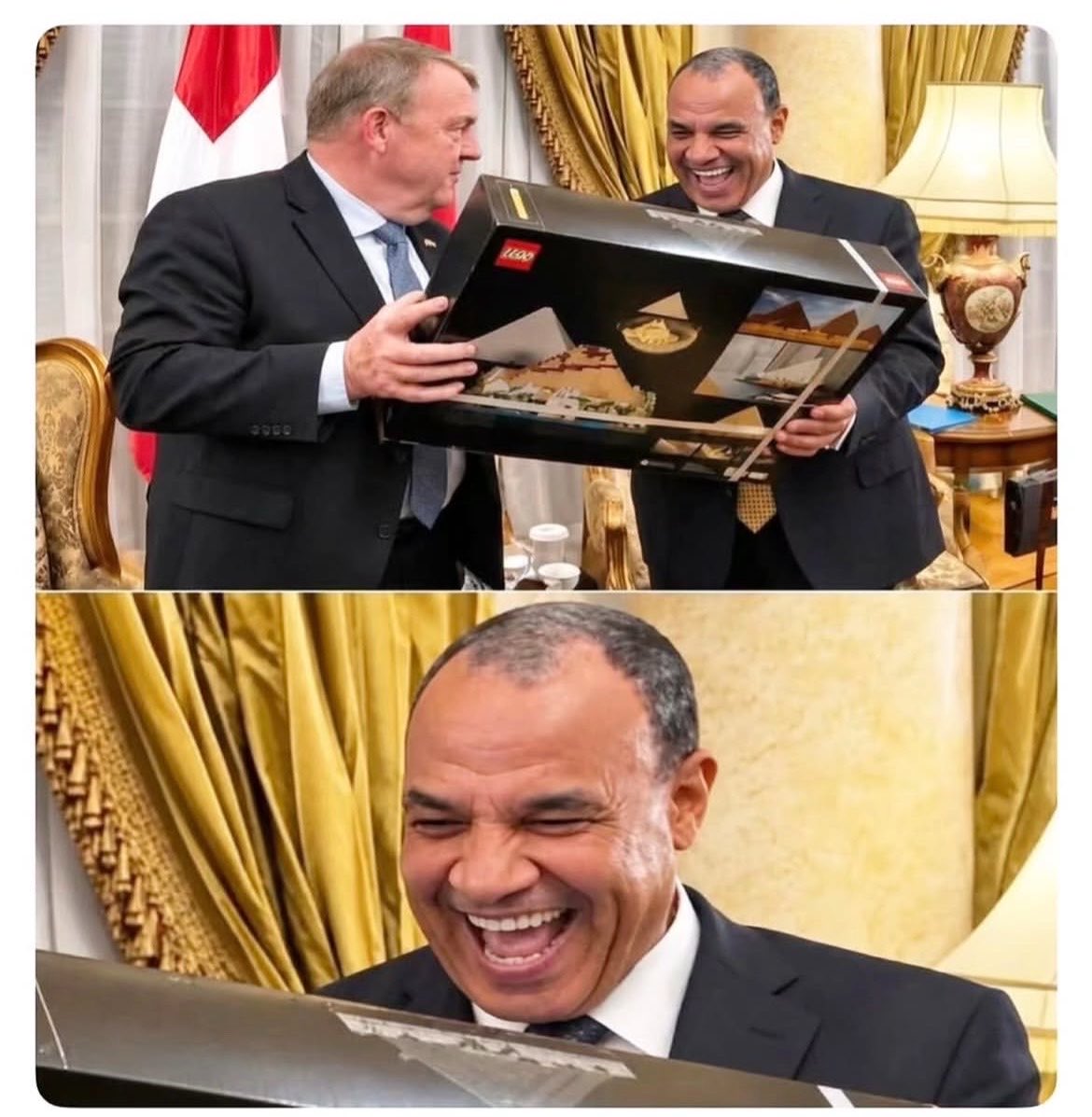 hosi1282's tweet photo. ذوق وزیر خارجه مصر وقتی وزیر خارجه دانمارک بهش لگو اهرام ثلاثه مصر رو داد واقعا دیدنیه😂

مردها موجودات بسیار ساده ای هستن https://t.co/iCu4ShmLh5