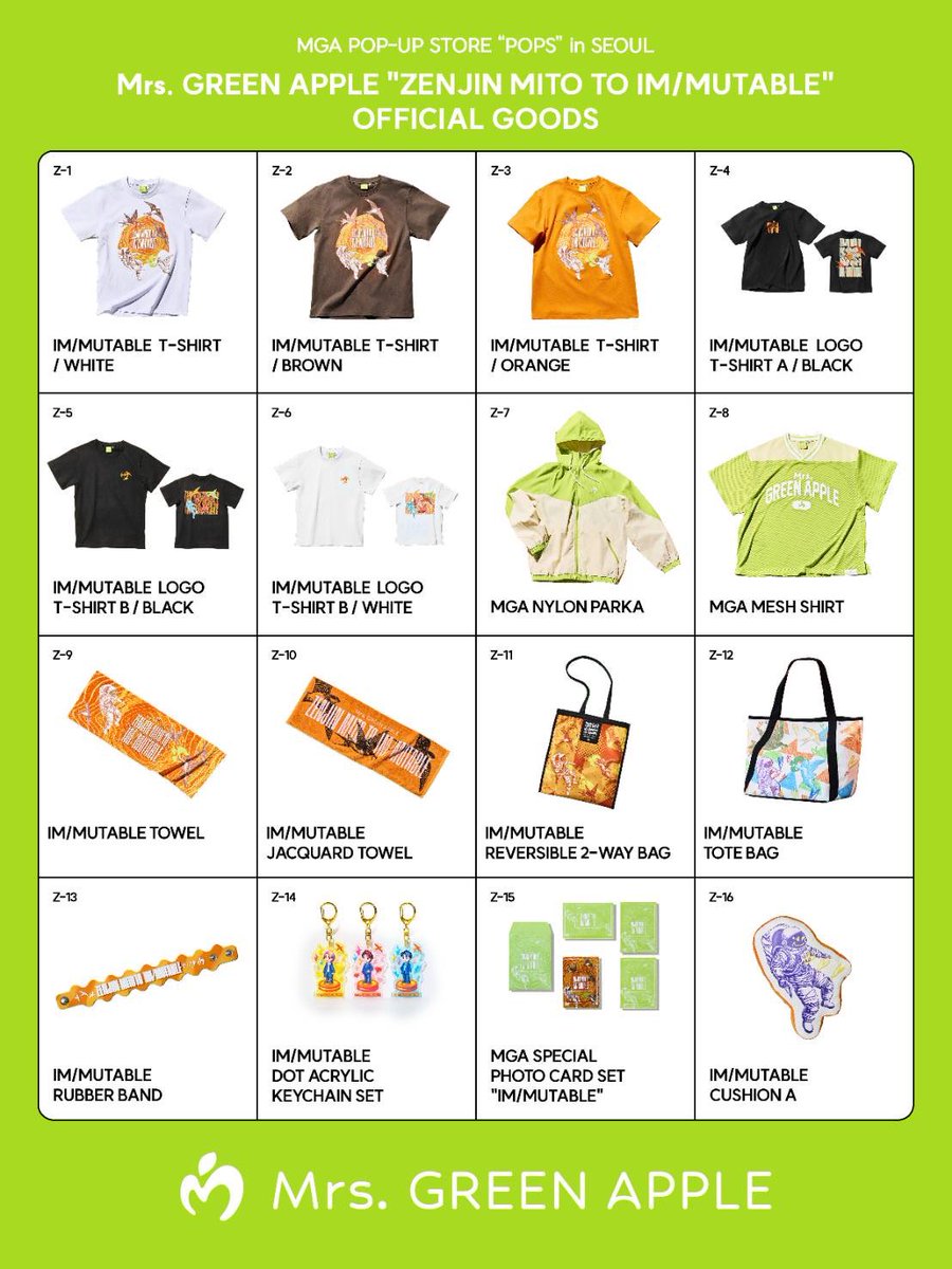 AORINGOHUZIN's tweet photo. 【NEWS】
⁡
🍏 ‘MGA POP-UP STORE “POPS” in SEOUL’🍏
⁡
Mrs. GREEN APPLE의 음악과 함께 특별한 순간을 완성할 POP-UP MD 라인업과 구매 방법을 안내드립니다. 
서울에서만 만나볼 수 있는 특별한 POP-UP MD 라인업을 지금 확인해 보세요!
⁡
📍 더현대 서울 5F ⟨EPIC SEOUL⟩
📅 9월26일 (토)〜10월5일 (월)
⁡
🛍️ MD 구매 안내
보다 많은 팬 여러분께 구매 기회를 제공하기 위해 1인당 동일 아이템 최대 2개까지 구매 가능합니다.
⁡
✅MGA POP-UP STORE “POPS” in SEOUL은 네이버 플레이스를 통한 사전 예약제로 운영됩니다.
※사전예약 오픈: 9월 18일 (금) 14:00 (예약 개시시간에 공개 됩니다)
※예약은 30분 단위로 진행됩니다.
🔗 https://t.co/h1mOflxGPR
⁡
Mrs. GREEN APPLE과 함께하는 특별한 순간을 POP-UP MD로 만나보세요. 🍏
⁡
#MrsGREENAPPLE　
#MGA
#미세스그린애플
#ミセスPOPS
#ミセス新アルバム
#ミセス6枚目アルバムPOPS
#POPSinSEOUL