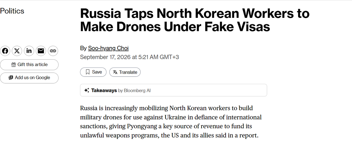 coolnotesix's tweet photo. NEW: Russia is going to provide drones to Iran via North Korea

Report claims up to 25,000 North Koreans may be involved in UAV production in Russia — including Geran-series drones at the Alabuga special economic zone in Tatarstan.

They allegedly enter as “students” on visas to skirt sanctions. Alabuga is framed as both an educational and production site.

Russia gets labor for a critical sector. North Korea gets foreign currency and hands-on drone assembly experience as Pyongyang rapidly builds its own UAV industry.
