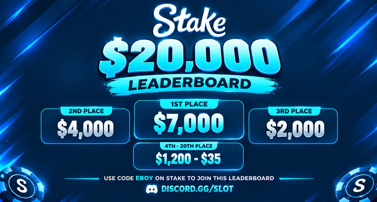eboy's tweet photo. We just upgraded to a 20K leaderboard! 🎉

10 more spots, 10 more winners each month 🏆

$100 giveaway · 2 winners · $50 each 🎁
Winner rolled in 24 hours ⏰

To enter:
❤️ like + 🔁 repost + 🏷️ tag a degen

🎰 Code eboy on Stake
👾 https://t.co/97skrvQkwc
🌐 https://t.co/AMGnIDZzrX