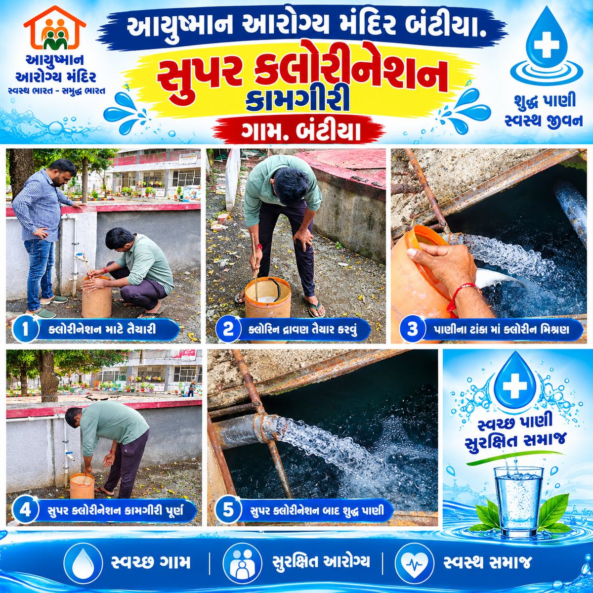 VipulGediya7's tweet photo. આજ રોજ આયુષમાન આરોગ્ય મંદિર બંટીયા ખાતે
વર્ષાઋતુ ને ધ્યાન માં રાખી ને પાણીજન્ય રોગચાળો ના ફેલાય એ હેતુ થી ગામ ના પીવાં ના પાણી નું સુપર ક્લોરીનેશન કરવા માં આવ્યું. #superchlorination #Healthforall https://t.co/FKAiQQs0LH