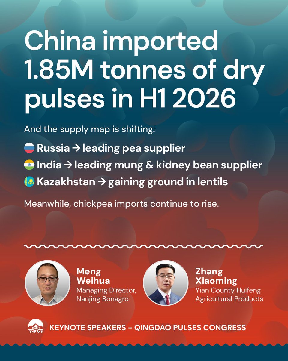 GlobalPulsesGPC's tweet photo. China’s pulse market is becoming increasingly import-dependent — while its global supply network is changing rapidly. The conference recordings are now available for GPC members to watch!

Join us and unlock all the content!
https://t.co/1iQqYruGs5

#GPC #QingdaoPulsesCongress https://t.co/FeXufzR6LB