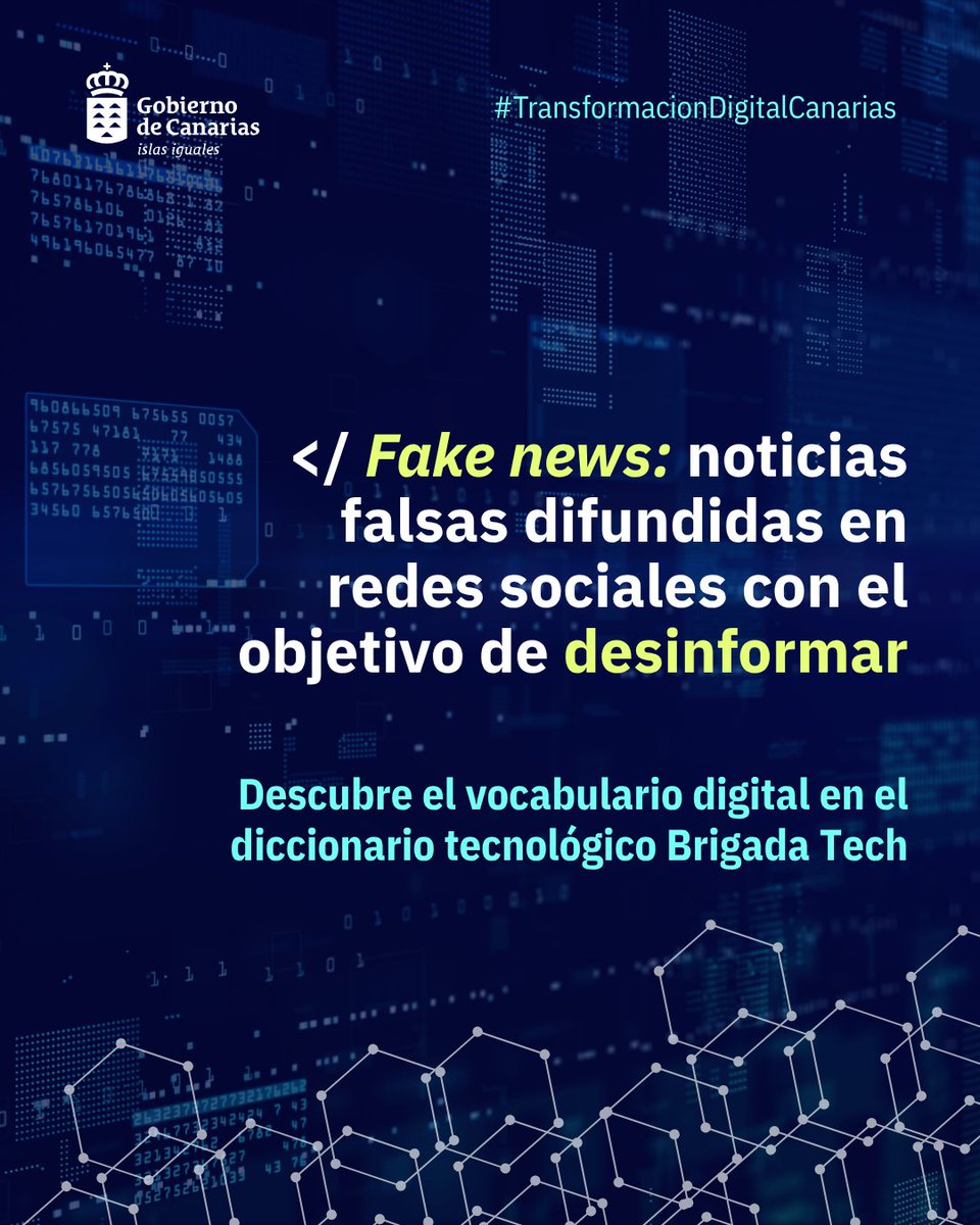 dgtnt_gobcan's tweet photo. 📱 ¿Qué son las ‘fake news’?
🖥️ Se trata de noticias falsas que aparecen en Internet o en las redes sociales con el objetivo de desinformar.
#TransformaciónDigital #TIC #Telecomunicaciones https://t.co/Lc3FX06dks