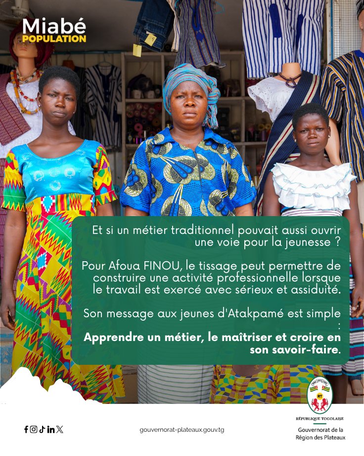 GouvPlateaux's tweet photo. Par son parcours et son engagement, elle contribue à faire vivre et à transmettre un savoir-faire qui participe à la richesse culturelle d’Atakpamé et de la Région des Plateaux. https://t.co/FSghSyiyUj