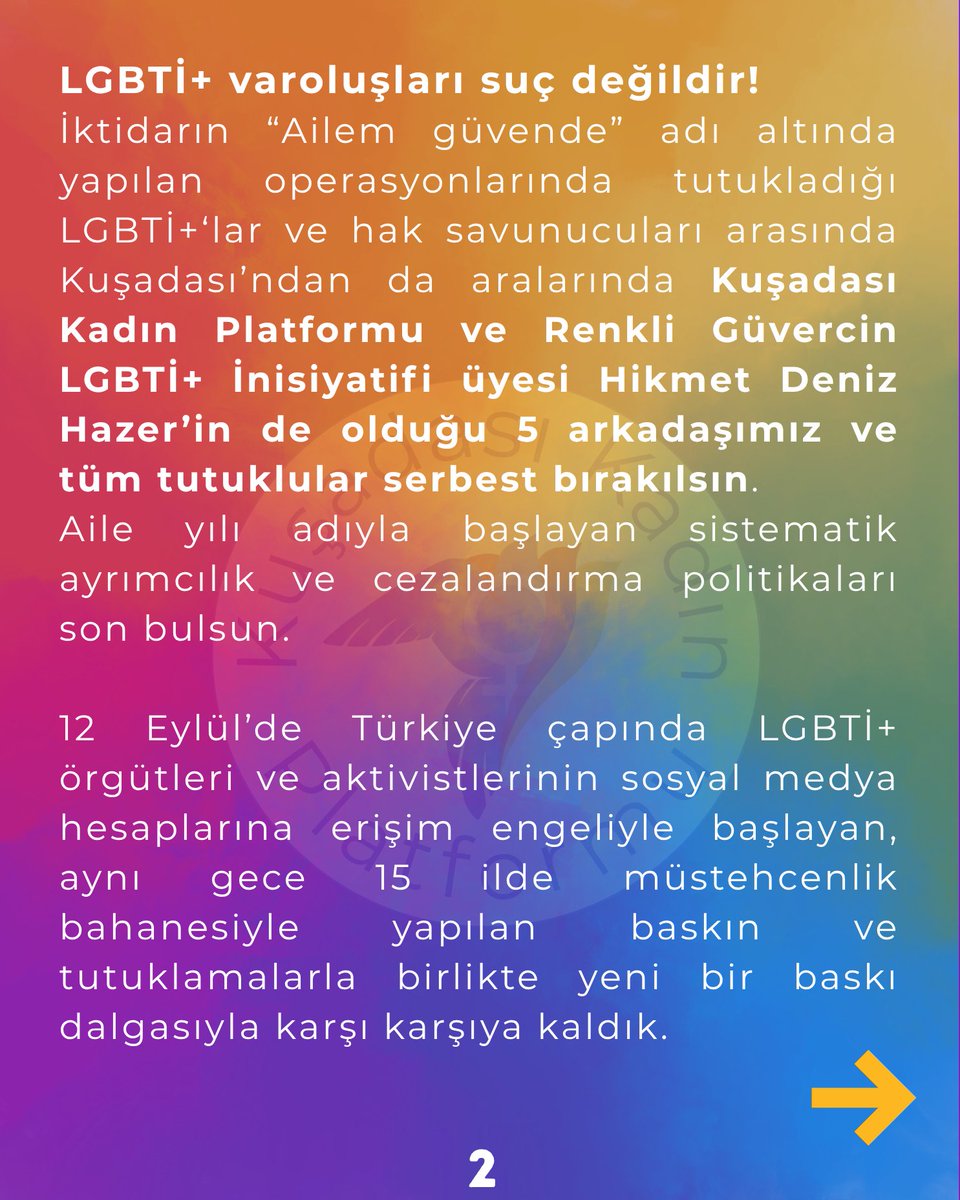 kusadasikadinp's tweet photo. Sevgili arkadaşımız Hikmet Deniz Hazer'in de aralarında olduğu 5 trans kadın arkadaşımızı serbest bırakın!

LGBTİ+ hakları, insan haklarıdır. https://t.co/xBF5G5qH52