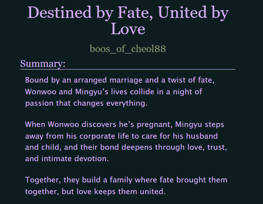 odestominwon's tweet photo. 🛋: destined by fate, united by love.
🏷️: arranged marriage, mpreg, super fluff, one night stand
🔗: https://t.co/OSMu6ZbJxN https://t.co/MjPF9YJGeH
