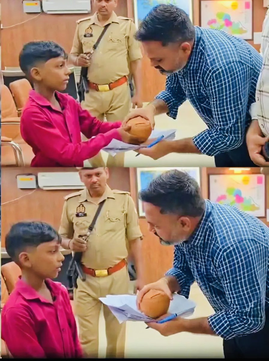 EONIndia's tweet photo. A representative of the Office of the District Magistrate, Kushinagar, today handed over to CdA Dr @Surendrathapaji the piggy bank savings donated by six-year-old Alfaz Sheikh for the relief of communities affected by the recent floods in Nepal.

Moved by the devastation, young Alfaz chose to contribute his year-long savings in a touching gesture of compassion and solidarity.

The Embassy deeply appreciates this heartfelt act, which reflects the enduring bonds of friendship and goodwill between the peoples of Nepal and India. 
🇳🇵🇮🇳