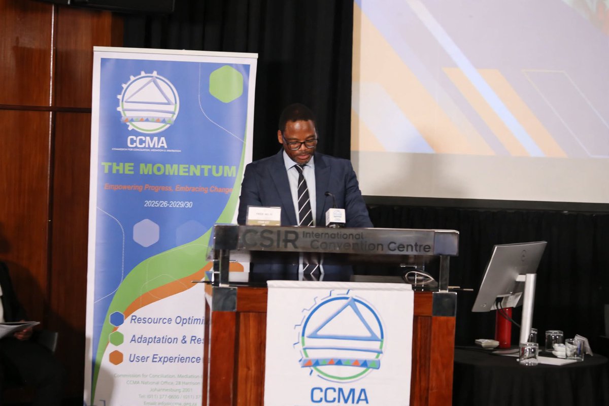 CCMA_SA's tweet photo. Honourable Deputy Minister Jomo Sibiya – Deputy Minister of Employment and Department of Employment and Labour delivers Ministerial Address - Honourable Deputy Minister Jomo Sibiya – Deputy Minister of Employment and Labour.  #CCMALabourConference2026 #LabourRelation #CCMA https://t.co/JtLN5dBXSZ