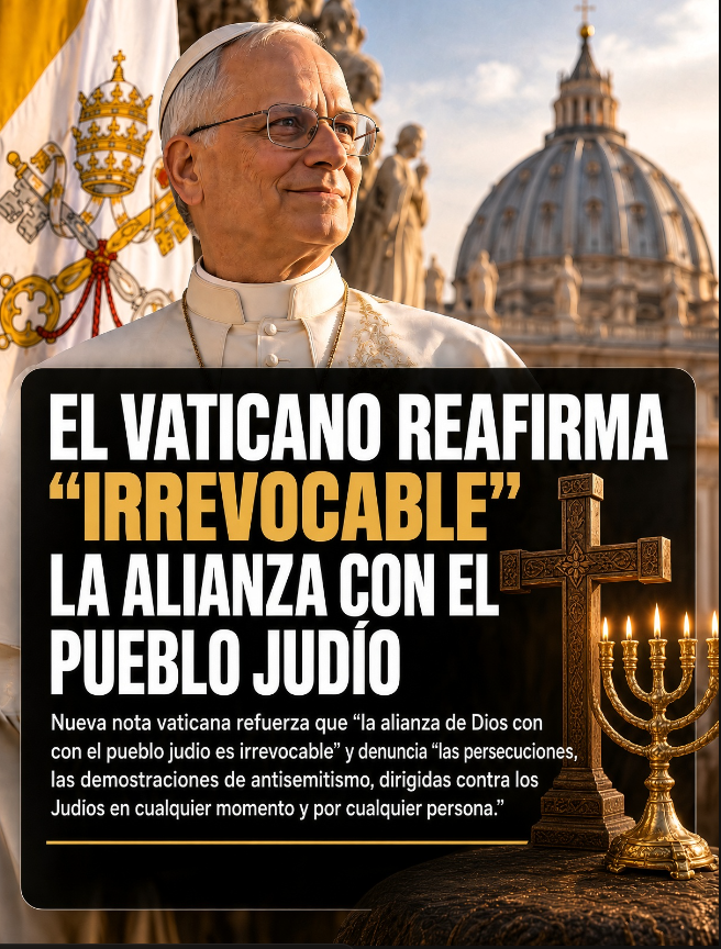 ACOM_es's tweet photo. ✝️ EL VATICANO REAFIRMA EL PACTO “IRREVOCABLE” CON EL PUEBLO JUDÍO ✡️ 

El Vaticano emitió una importante nueva nota con motivo de los 60 años de Nostra Aetate, enfatizando la relación teológica única entre el cristianismo y el judaísmo y la lucha continua de la Iglesia contra el antisemitismo.  

El documento declara: “El pacto de Dios con el pueblo judío es irrevocable” y afirma que el diálogo judeocristiano no es meramente diplomático o secundario, sino que está conectado con la propia identidad del cristianismo. Reitera que la Iglesia “condena el odio, las persecuciones, las manifestaciones de antisemitismo dirigidas contra los judíos en cualquier momento y por cualquier persona”.   

La nota también recuerda la enseñanza del Papa León XIV de que “todos los cristianos tienen una relación especial con el judaísmo” debido a las raíces judías del cristianismo, agregando que el diálogo teológico entre cristianos y judíos “sigue siendo siempre importante y cercano a mi corazón”.   

🖱️Documento original publicado por el Dicasterio para la Doctrina de la fe: https://t.co/lllvssaa9f