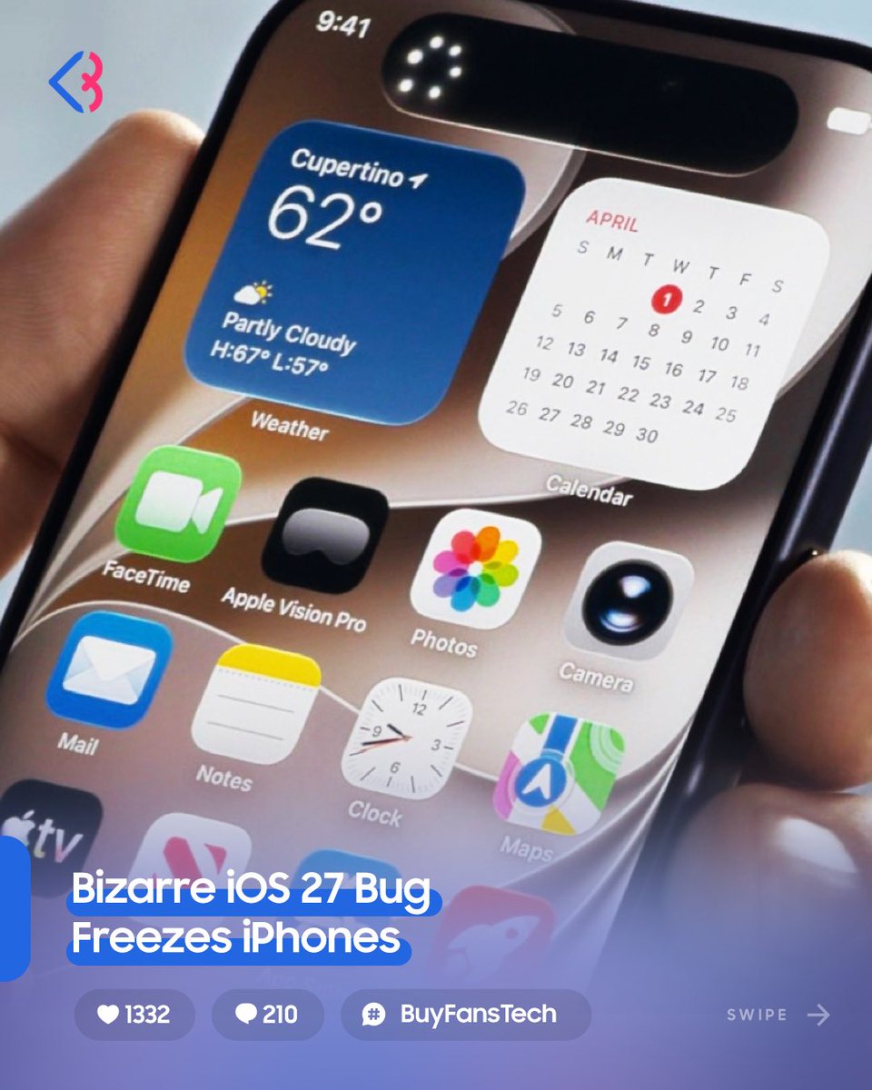 BuyFansOfficial's tweet photo. A critical iOS 27 bug is causing severe UI lockups and boot loops linked to dynamic lock screen widgets. Disable them to keep your iPhone stable.

Follow our BuyFans account for real-time Apple alerts and tech troubleshooting updates! 👇

#BuyFansTech #BuyFans #iOS27 #Apple https://t.co/yiFpnjR1WD