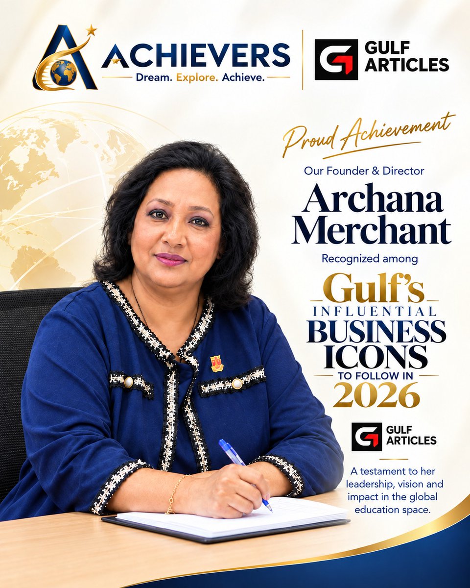 AchieversEduUK's tweet photo. ✨ A MOMENT OF PRIDE FOR ACHIEVERS EDUCATION LTD, UK! ✨
We are delighted to share that Ms. Archana Merchant, Founder &amp; CEO of Achievers Education Ltd., UK, has been featured in “Gulf’s Influential Business Icons to Follow in 2026.”
https://t.co/i0kv8OydTh

#WomenInLeadership https://t.co/2VSDUbDShG