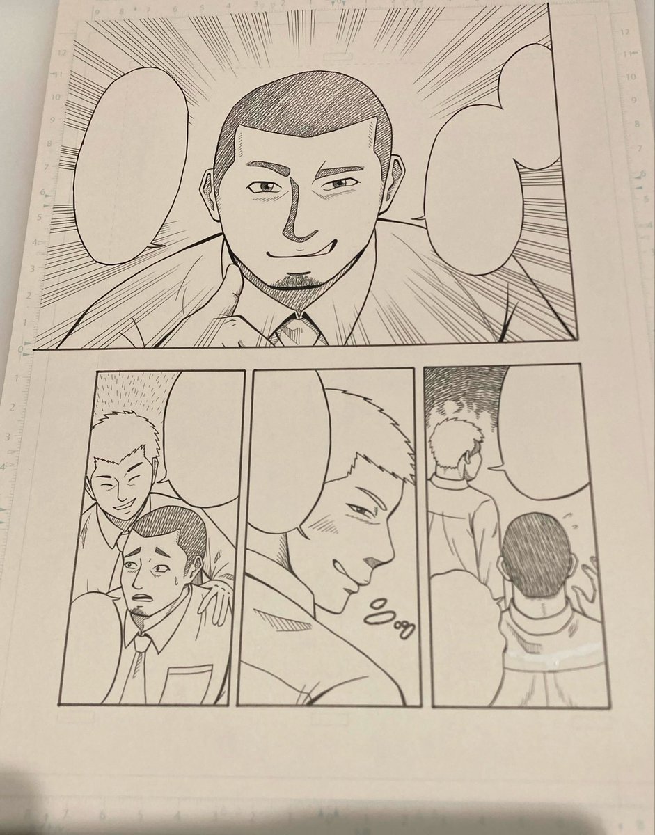 mangabozu's tweet photo. アナログ原稿の2ページ目ペン入れできた！
あとはベタとトーンで完成予定！
アナログ漫画は一発勝負だからペン入れ緊張する https://t.co/6gVF3Uiu1b