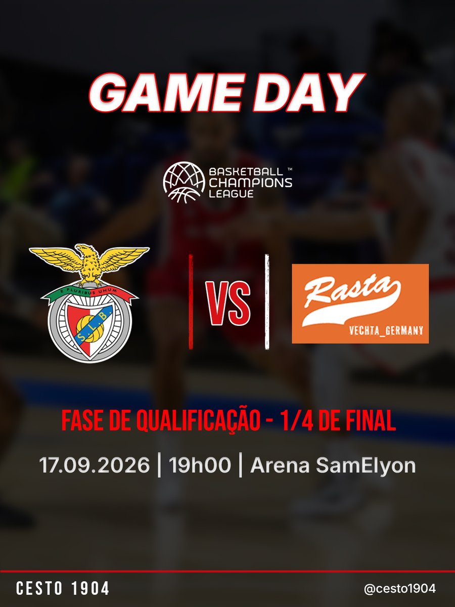 cesto1904's tweet photo. 𝗚𝗔𝗠𝗘 𝗗𝗔𝗬!

🏀SL Benfica vs Rasta Vechta
🏆Basketball Champions League - Fase de Qualificação - 1/4 de Final
🕖19h00
🏟️Arena SamElyon
📺BTV | YouTube BCL https://t.co/QPbfbGSAgY