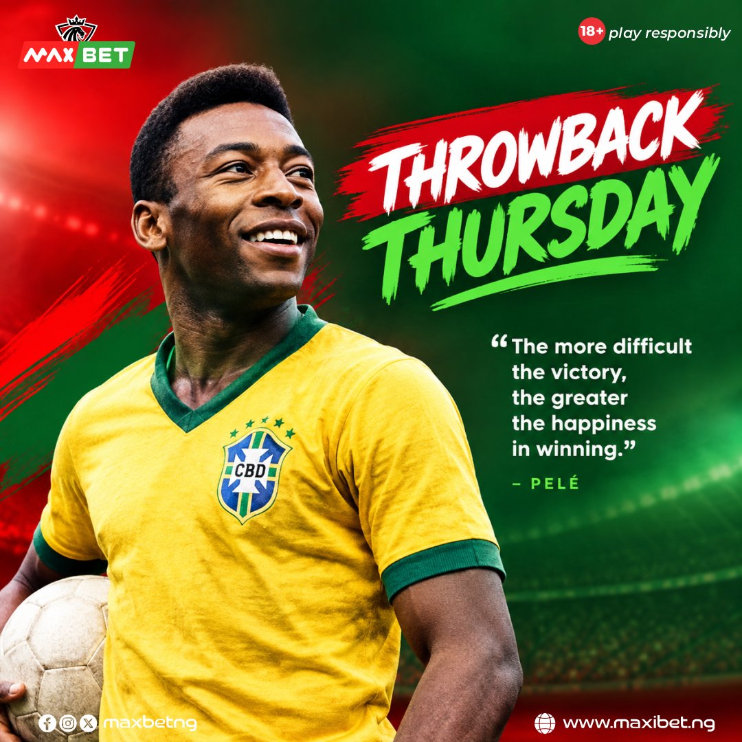 MaxBetNg's tweet photo. Throwback Thursday to the King 👑
Pelé didn’t just win,  he made the hard wins look like destiny. That quote still hits: the tougher the fight, the sweeter the moment you finally taste it. 🇧🇷⚽
#maxbetng #BBNaija #peterobi #manutd #Olujacob https://t.co/2VMFNTMGyV
