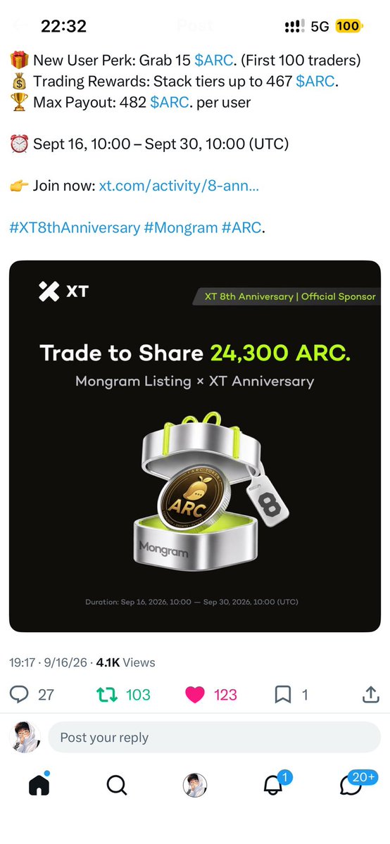 loss_uku98588's tweet photo. @XTexchange @Mongram1022 Happy 8th anniversary XT! 🎉 Awesome to see Mongram joining the celebration with an extra 1,000 $ARC.
joined the event already, huge thanks @XTexchange @mongram1024
UID: 2278103253083
#XTexchange #XT8 #Mongram #ARC https://t.co/KdcGq0DPZr