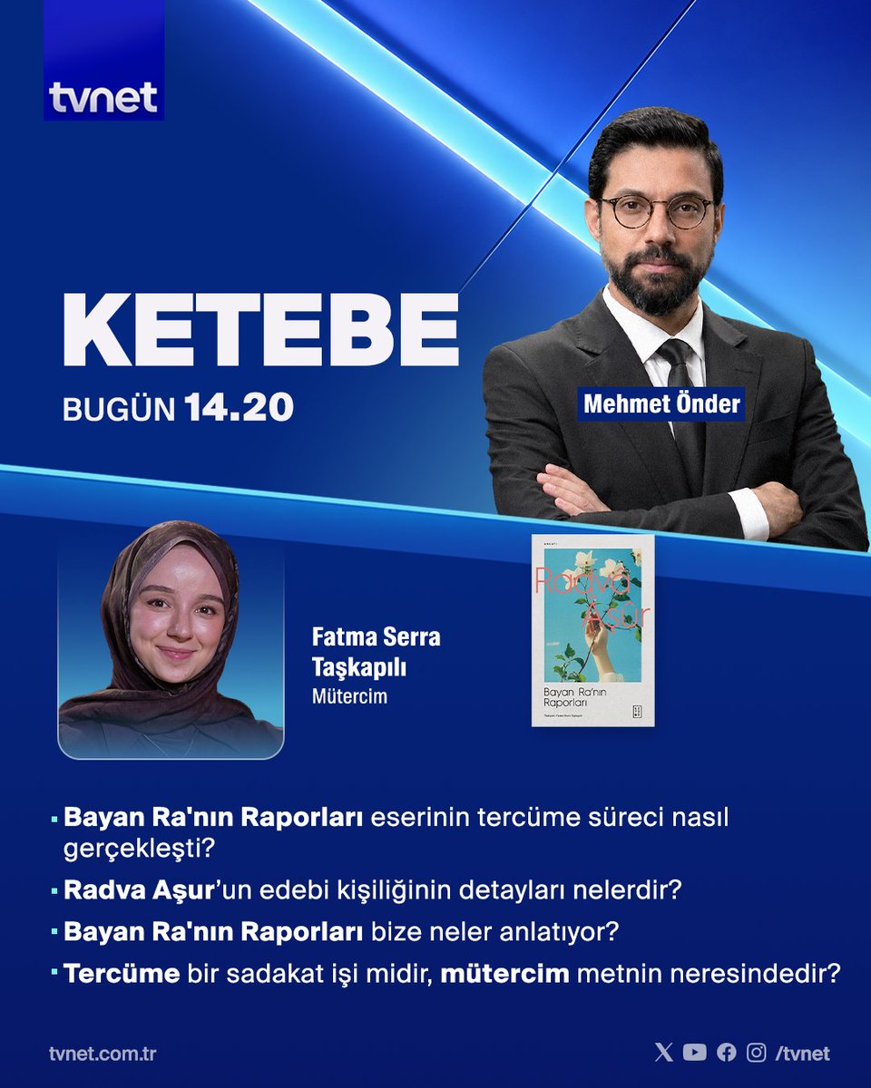 tvnet's tweet photo. Önce yazdılar, şimdi anlatıyorlar...✍
📚 @ketebe 'nin bu haftaki konuğu Fatma Serra Taşkapılı oluyor.
👉 Mehmet Önder ile Ketebe bugün 14.20'de #TVNET'te. https://t.co/pgDzL09vrD