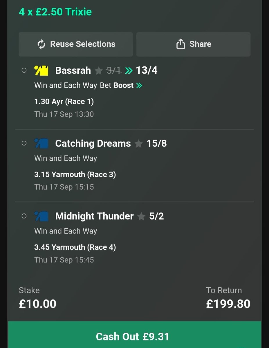 ATrixieADay's tweet photo. Todays Trixie!
Best of luck if you're following along!
Unfortunately only 1 winner yesterday!
P/L +£1.57
#nap #horseracing #HorseRacingTips #Tips #Trixie #Ayr #Yarmouth https://t.co/QCMiGF5EQJ