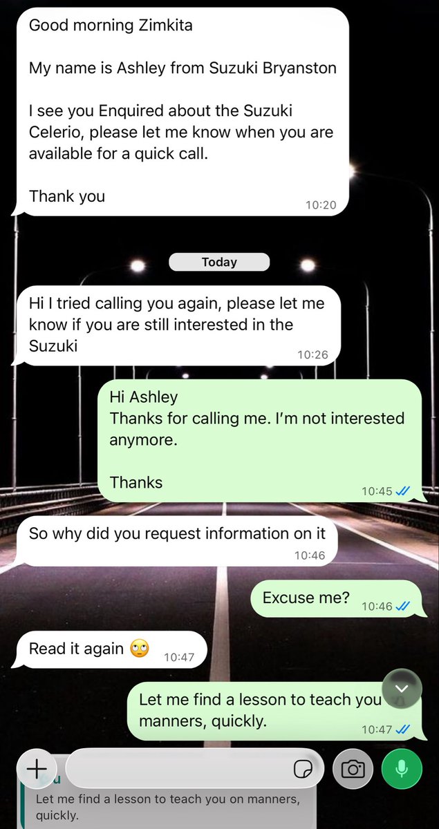 Lholo's tweet photo. Yhe bethuna ndigezelwa nazi sales people in the period of my life. @Suzuki_ZA sana ndiyi joke kuni? https://t.co/1BPVqoGDKE