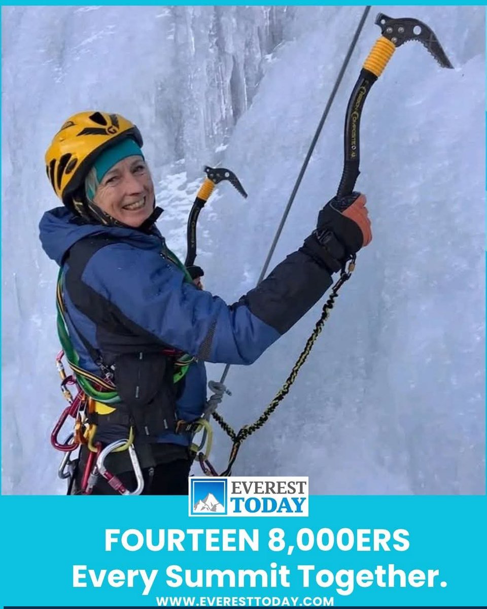 EverestToday's tweet photo. Born on this day, September 17, 1961; Nives Meroi, Italian climber, whose  mountaineering story is inseparable from that of her husband and climbing partner, Romano Benet. Together, they climbed all fourteen of the world’s 8,000-metre peaks, without using supplementary oxygen or high-altitude porters, making their achievement one of mountaineering’s most impressive stories of partnership.

Their shared journey through the fourteen giants stretched across nearly two decades. Her journey across the world’s highest mountains began with Nanga Parbat in 1998, followed by Shishapangma and Cho Oyu in 1999. In 2003, they climbed Gasherbrum II, Gasherbrum I and Broad Peak within just 20 days. Lhotse followed in 2004, Dhaulagiri and K2 in 2006, Everest in 2007 and Manaslu in 2008. When Benet became seriously ill in 2009, Meroi put the remaining summits aside. After his recovery, they returned together, climbing Kangchenjunga in 2014 and Makalu in 2016.

Finally, on May 11, 2017, Meroi and Benet stood together on Annapurna I (8,091 m), completing their shared collection of all fourteen eight-thousanders, side by side. From their first to their last, Nives Meroi and Romano Benet shared every summit without bottled oxygen or high-altitude porters. Happy 65th, Nives Meroi!

Photo ©: Nives Meroi Archives.