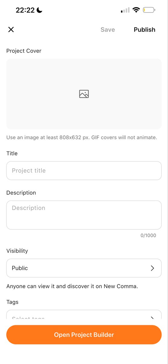 New_Comma's tweet photo. To create a new project in your NewComma portfolio on the app, go to your Portfolio tab on your profile and tap the Orange “+” button at the bottom of your screen. 

💡Remember you need the latest version of the app to try it out, update it via https://t.co/RFfqJSHHtL https://t.co/gSbsdzKwBz