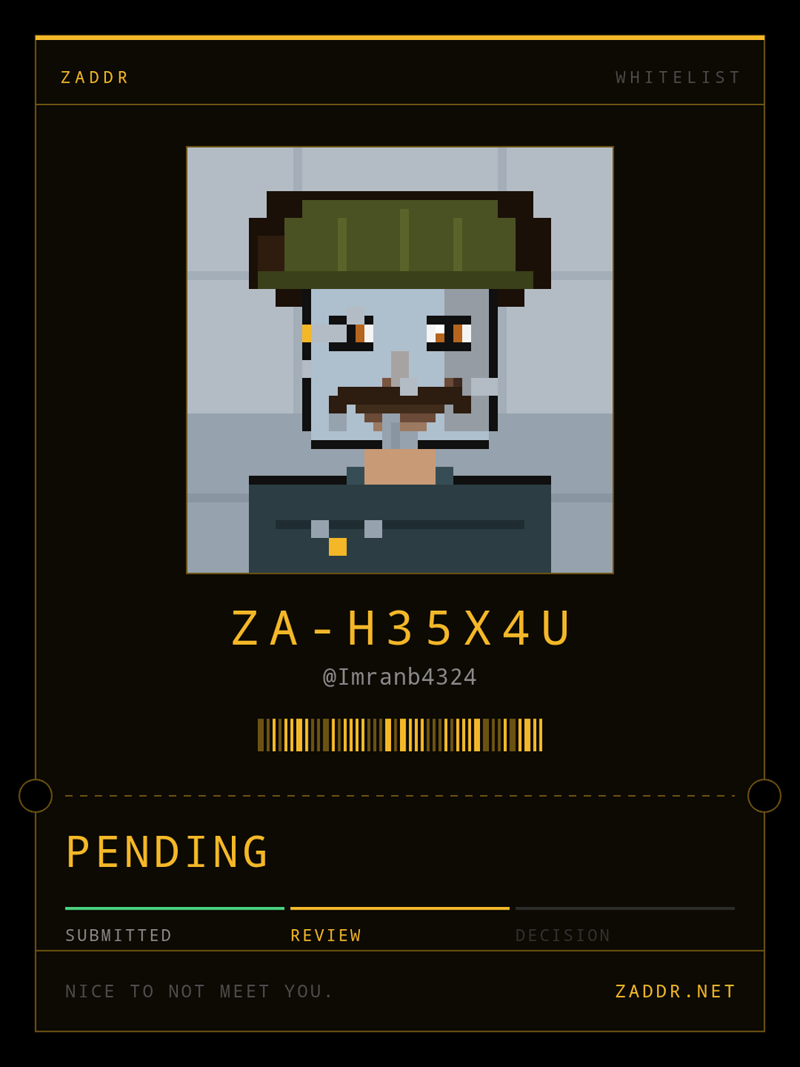 Imranb4324's tweet photo. Applied for the ZADDR whitelist. Ticket ZA-H35X4U. 2,800 shielded faces on Zcash. @zaddrnet https://t.co/vAn28nxfk9 
I already joined this project please check it https://t.co/yGs6NddD8P