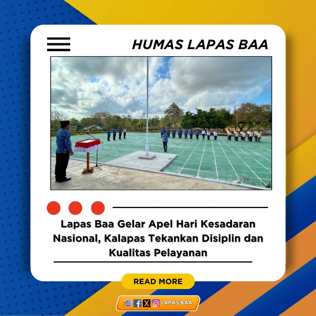 lapasbaa's tweet photo. Lapas Baa Gelar Apel Hari Kesadaran Nasional, Kalapas Tekankan Disiplin dan Kualitas Pelayanan

Selengkapnya :
https://t.co/6ita5bEOYX https://t.co/h8jIi1oxq9