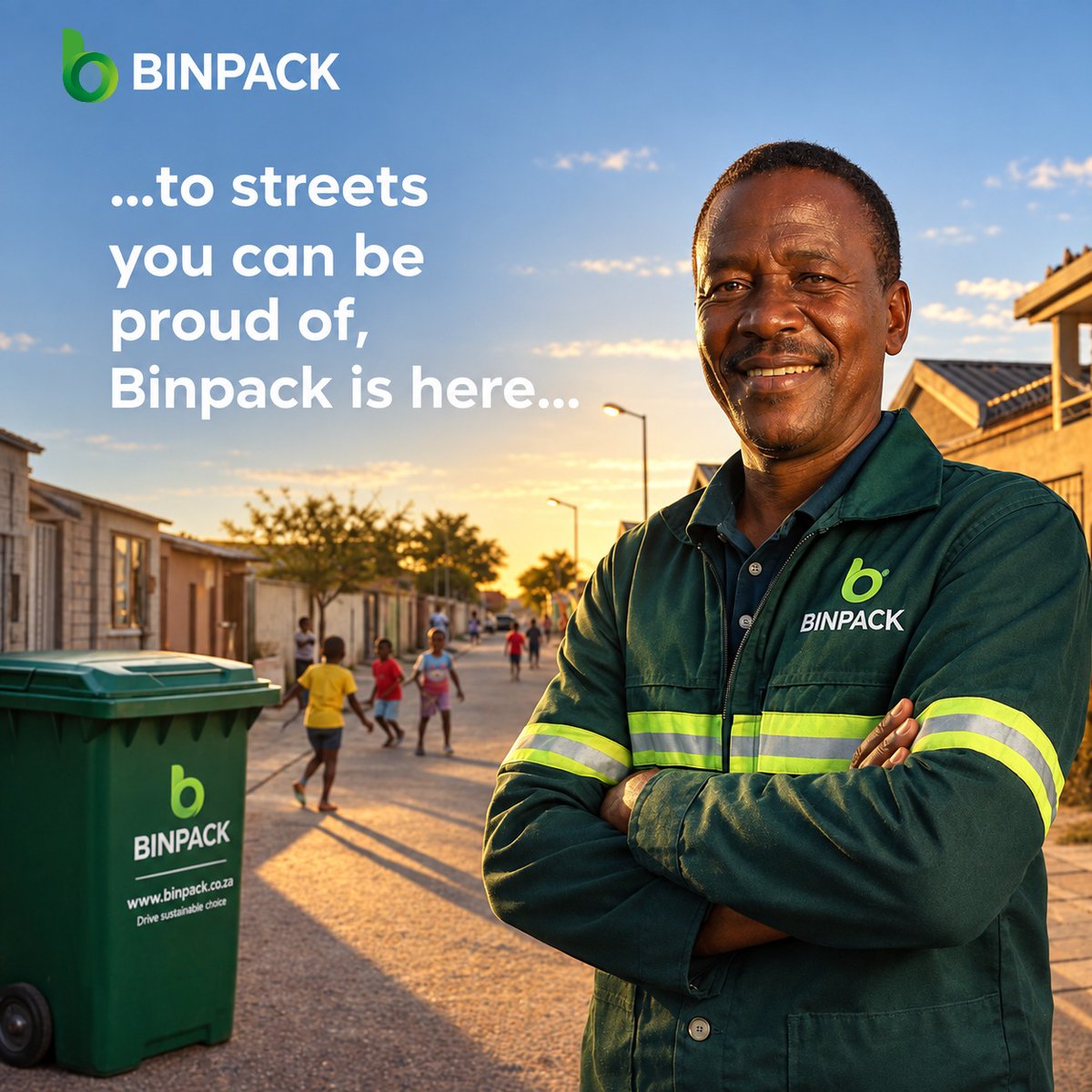 BinpackR's tweet photo. Kasi to Kasi. Suburb to suburb. A clean start for every community, and a cleaner South Africa for all https://t.co/NxuDNT0rns
