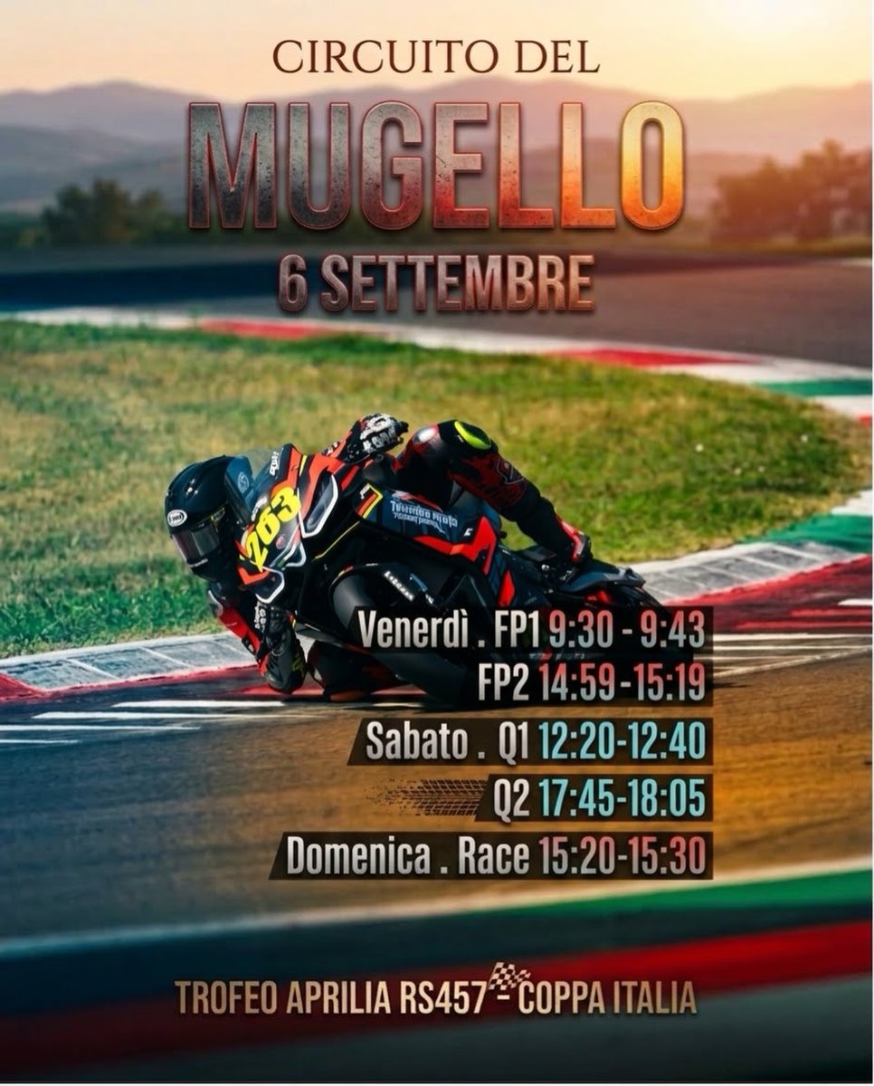DiannaZancdn's tweet photo. Mugello Circuit 
Can’t make it to Mugello but want to follow the race live? Comment LINK and I’ll send you all the info privately! Friday 
FP1: 9:30 
FP2: 14:59 

Saturday 
Q1: 12:20 
Q2: 17:45 

Race 
Sunday: 15:20 https://t.co/SdXBXvz0n4