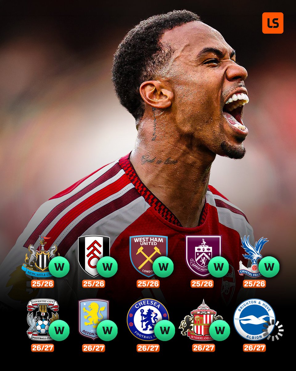 livescore's tweet photo. Nine straight Premier League wins for Arsenal ✅🔴

Brighton stand in their way of making it 10 in a row 😮‍💨 https://t.co/SMgPtHIcSI