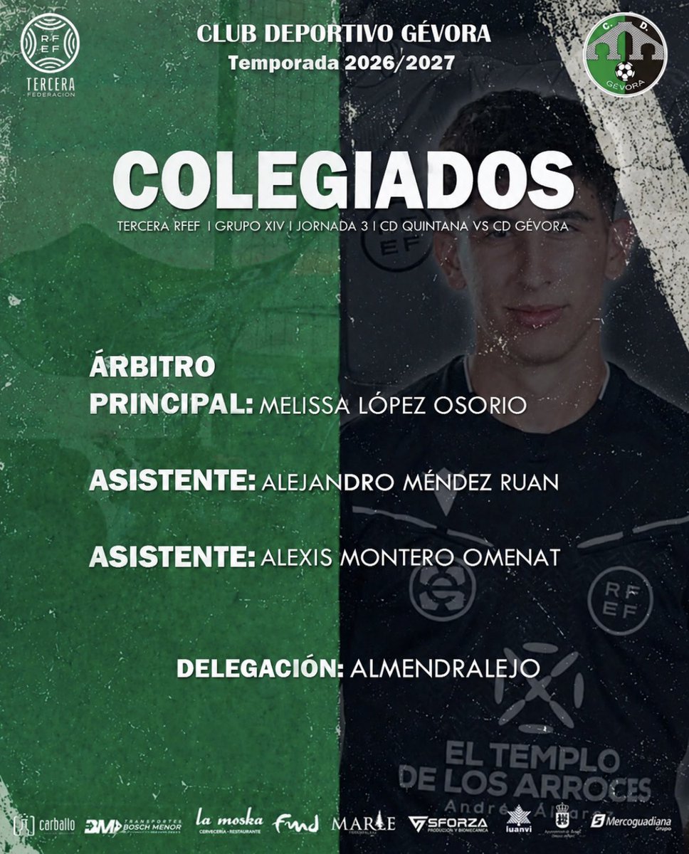 CdGevora's tweet photo. ποΈβπ¨οΈ ππππππππππ
π Tercera RFEF | G. XIV | Jornada 3
β½οΈ @CDQuintana2024 π @CdGevora
βΎοΈMelissa LΓ³pez Osorio
π΄ Alejandro MΓ©ndez Ruan
π΄ Alexis Montero Omenat
π DelegaciΓ³n: Almendralejo
#Colegiados
#TerceraRFEF
#CDQCDG https://t.co/yhYlEetLsp