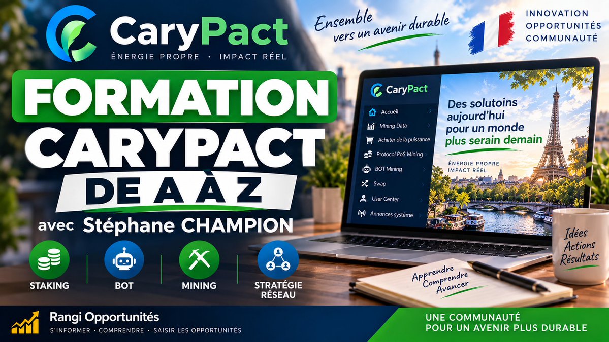 RangiOpport's tweet photo. 🎓 Nouvelle formation complète CaryPact

Avec Stéphane CHAMPION :
🔹 Staking
🔹 BOT &amp; Mining
🔹 Stratégie réseau
⏱️ Formation entièrement chapitrée.
▶️ À découvrir sur ma chaîne Rangi Man
 https://t.co/ZAmcY2X0vS https://t.co/Ejvw1UDOJU