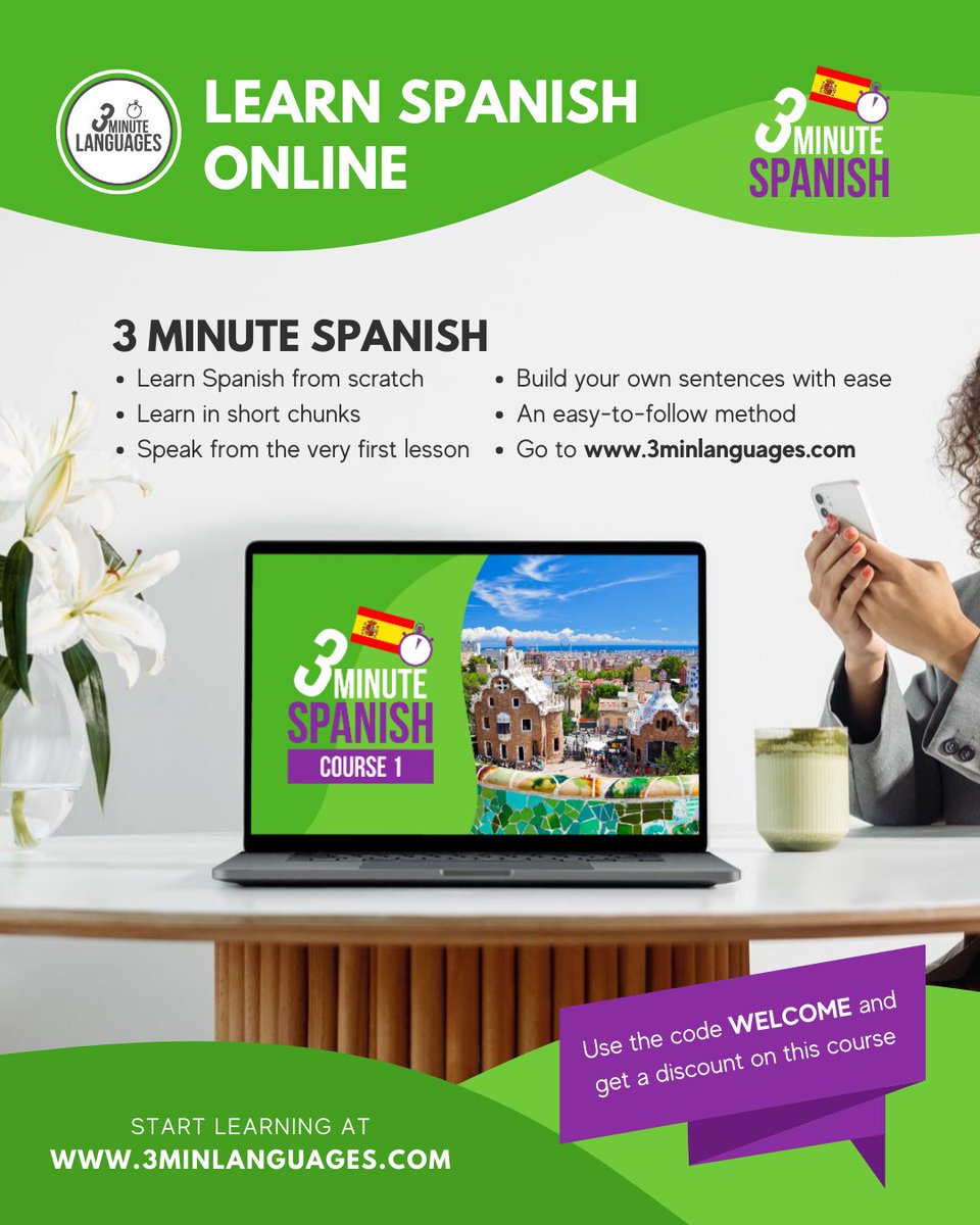 3MLanguages's tweet photo. Hola 🙂🇪🇸
I made my course “3 Minute Spanish” to help complete beginners start speaking Spanish with ease.
Start here 👉 https://t.co/MalgplKRO1
You can find my complete catalogue of Spanish courses here: https://t.co/p9wRcGAlAo
#learnSpanish #Spanishonline #Spanishlessons https://t.co/FaFPDDoKB1
