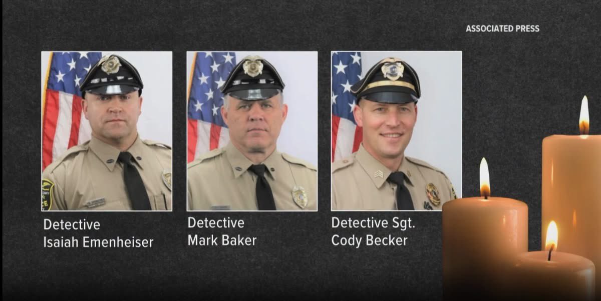 GabrielleMediak's tweet photo. This morning, we remember Detective Isaiah Emenheiser, Detective Mark Baker and Detective Sgt. Cody Becker.  

These three brave men were killed in an ambush, one year ago. 

We’ll share how the community is honoring the fallen officer's legacy. https://t.co/rXa3SVfpoo