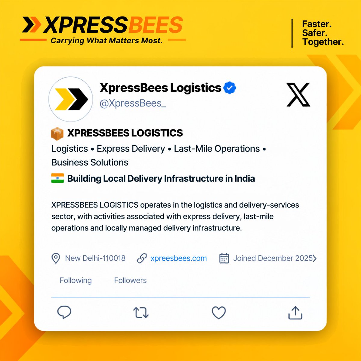 XpressBees_'s tweet photo. 📦 Every package carries something that matters.

At XpressBees Logistics, we’re focused on keeping businesses and deliveries connected, from the first mile to the last.

🚚 Carrying What Matters Most | Every Mile, Every Delivery.
#XpressBeesLogistics #Logistics #LastMileDelivery https://t.co/PX2WDFaCeU