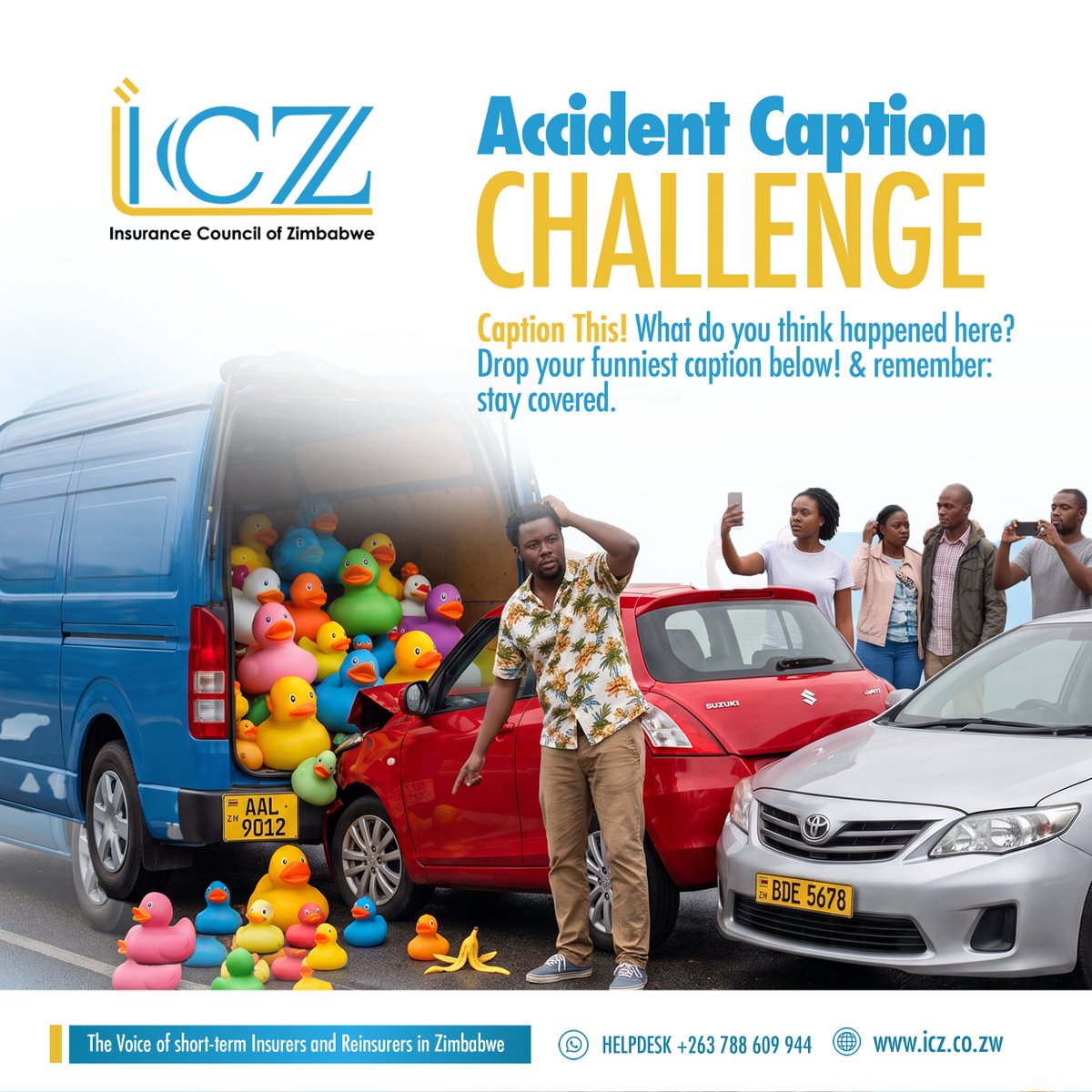 InsuranceZw's tweet photo. CAPTION THIS!
Drop your funniest, most creative caption in the comments below! 👇

While this scenario is hilarious, real accidents aren't. Always make sure your vehicle is properly insured so you're covered no matter how unusual the road gets!

#ICZ #AccidentCaptionChallenge #CaptionThis #StayCovered #InsuranceCouncilOfZimbabwe #ShortTermInsurance