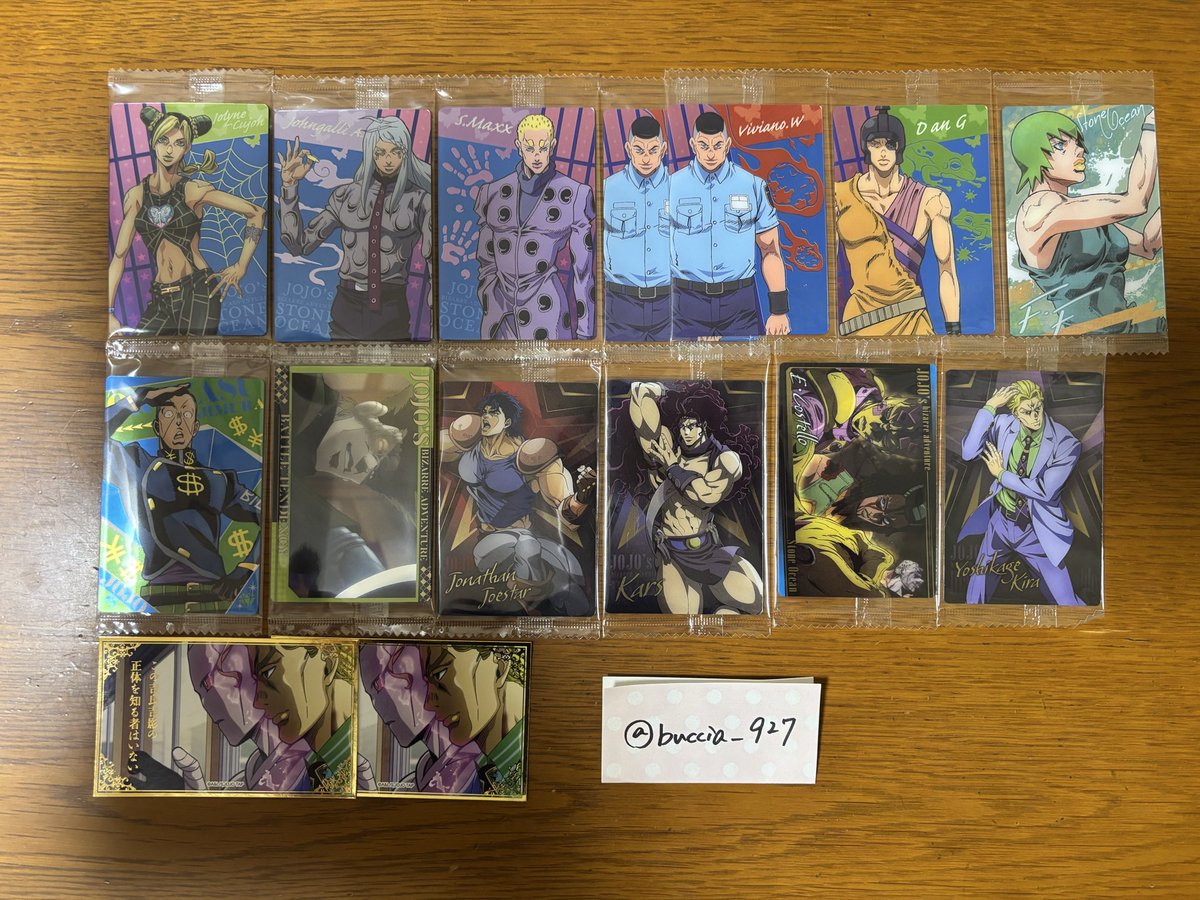 buccia_927's tweet photo. 【交換】
ジョジョ ウエハース カード

譲：①②
求：画像③⭕️のもの
　　画像④黄金の風Episodio02ブチャラティ

郵送交換📮
コンプ目的ですのでレアリティのご配慮は不要です。まとめての交換も1枚の交換もお待ちしております🙆‍♀️
検索からもお気軽にお声掛けください😌 https://t.co/XeEVImxGkC