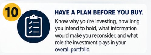 coachrolass's tweet photo. 🔟 Have a plan before you buy.

Know why you're investing, how long you intend to hold, what information would make you reconsider, and what role the investment plays in your overall portfolio. https://t.co/R7Gl1htpZm