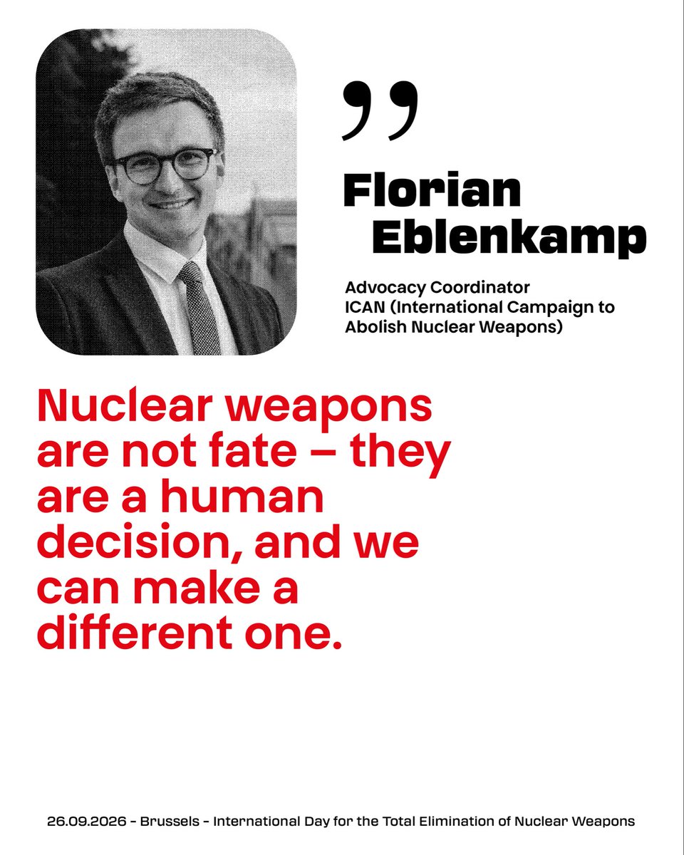 nonukesbe's tweet photo. One of our speakers on 26.09 in Brussels : Florian Eblenkamp (Advocacy Coordinator ICAN-International Campaign to Abolish Nuclear Weapons)

International Day for the Total Elimination of Nuclear Weapons

📝 Registrations: https://t.co/uEFBy3HVd4

@nuclearban @FloEblenkamp https://t.co/LakrUGX1aZ