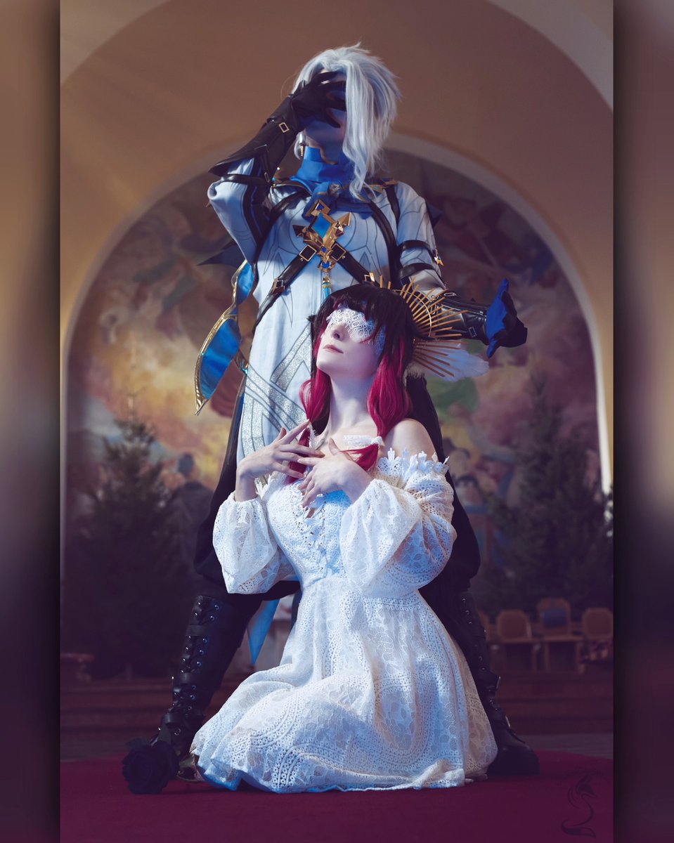 EdytheMisuqe's tweet photo. Father, I have sinned. One of the wildest places we could shoot 
Dottore: @sunny. coser_ 
Columbina: me @3velynn_ 
Pic: @silverzoeshoots_ https://t.co/mIP0EAKneM