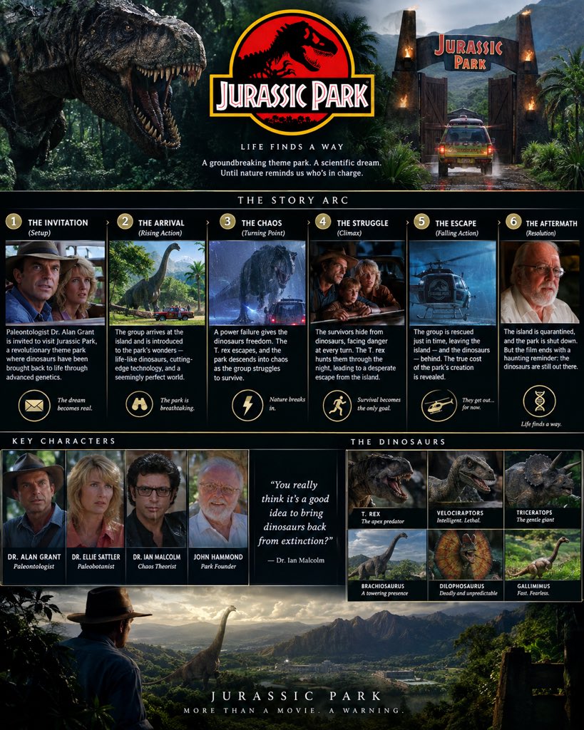 iSamsilver's tweet photo. Jurassic Park proves that showing less can make a blockbuster feel bigger.

You don’t see the T-Rex clearly at first.

You see its consequences.

The broken fence.
The shaking water.
The reaction on the characters’ faces.

Spielberg lets your imagination finish the shot. https://t.co/pF2BhQFGI8