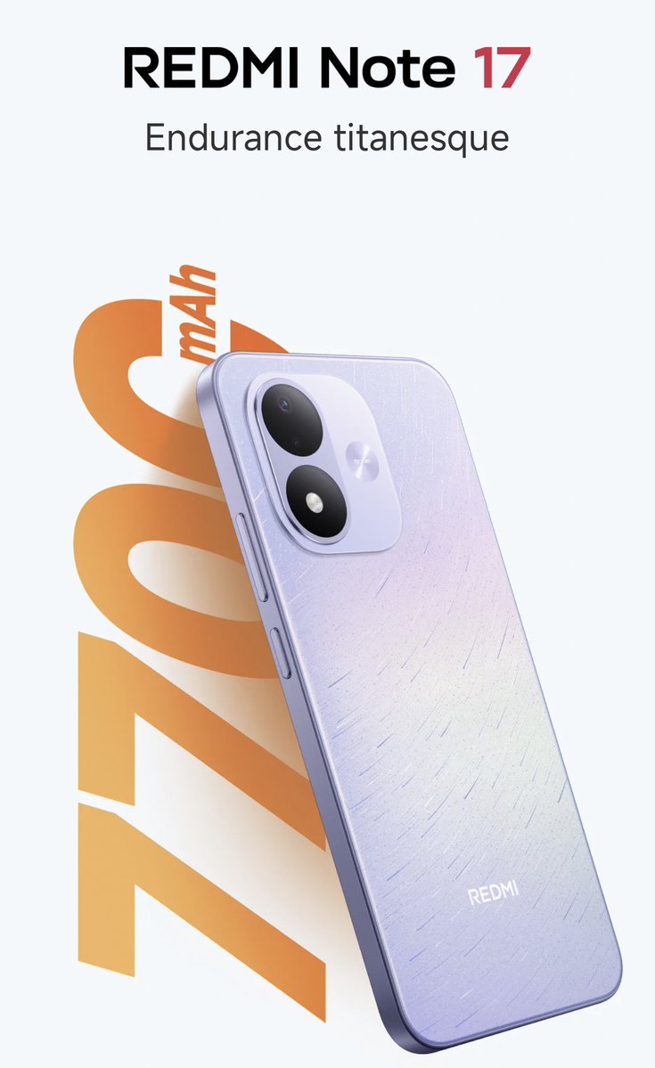 UX_Tech_FR's tweet photo. Le REDMI Note 17 mise lui aussi sur l’endurance avec une énorme batterie de 7700 mAh et un écran AMOLED de 6,99” :
https://t.co/wbfAqGvrjg

🔋 7700 mAh + charge turbo 45W | 📱 AMOLED FHD+ 6,99” jusqu’à 1 800 nits | ⚡ Snapdragon 6s 4G Gen 2 | 💾 Jusqu’à 12 Go de RAM avec extension de mémoire | 🛡️ Gorilla Glass 7i | 💧 IP64 + Wet Touch 2.0

#REDMINote17 #REDMINote17Series #REDMI #Xiaomi #Smartphone #Android #UxTech