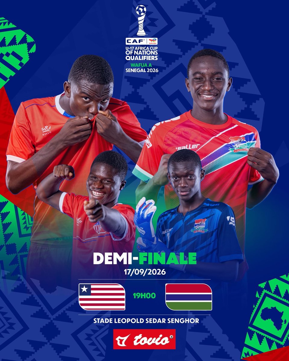 KemoCeesayGFF's tweet photo. Best wishes to Coach Manneh, his technical team &amp; our U-17 Scorpions as they face Liberia in this crucial WAFU-A semi-final.

#CAF U-17 AFCON 2026 qualification is our primary objective.

Stay focused, disciplined and united. Fight for the national colours. Make The #Gambia proud https://t.co/82aRJl9mZQ