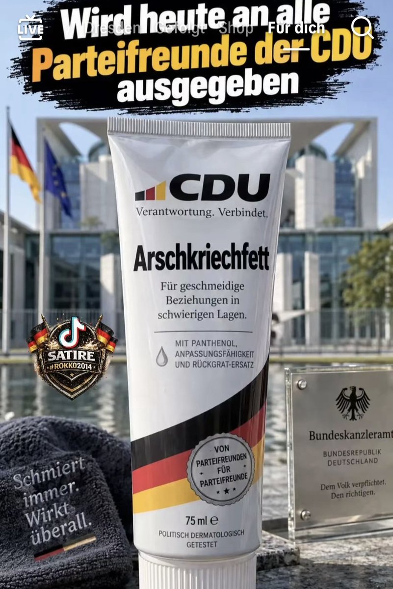 CatLocke3's tweet photo. Arschkriechfett für Merz? Extra geschmeidig durch den politischen Alltag. 😄“ https://t.co/viH4VnFET2