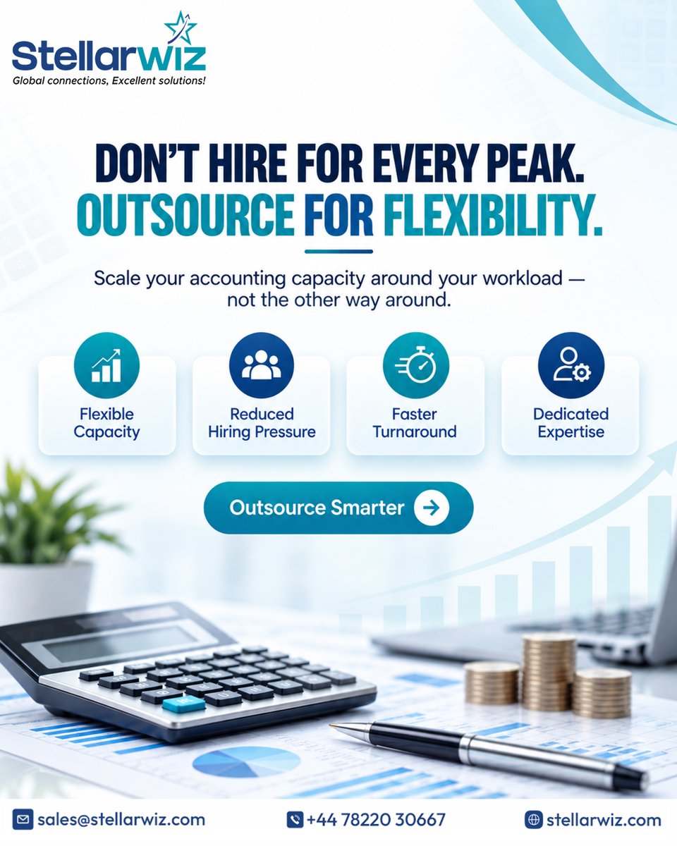 stellarwiz's tweet photo. Don’t hire for every peak—build accounting capacity that scales with your workload. 📊

Outsourcing helps you scale faster, reduce hiring pressure, improve turnaround times, and access expert support when needed.

#AccountingOutsourcing #AccountingSupport #BusinessOutsourcing https://t.co/C88rxxo9Nm