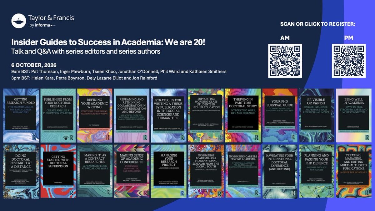 ThomsonPat's tweet photo. We have now published twenty insiders guides and we have a little on line celebration. Scan the QR code for all things book chat with me and Helen Kara and some of our authors on October 6. https://t.co/1pmaV0rBPv