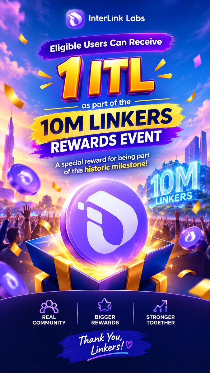 shihab049's tweet photo. 💎 Eligible users can receive 1 ITL as part of the 10M Linkers Rewards Event. A special reward for being part of this historic milestone!
#InterLink #ITLG #ITL https://t.co/CAiamNCSeB